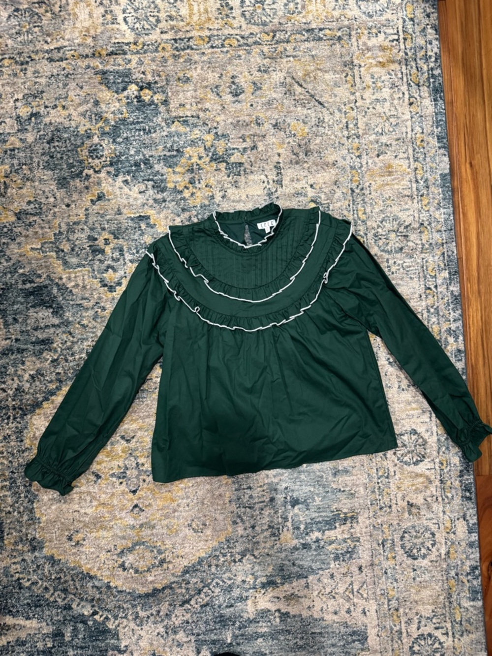 TCEC Forest Green Ruffle Long Sleeve Blouse